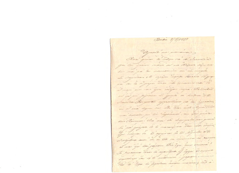 Επιστολή προς Ευαγγελία Κωνσταντινίδου 03/07/1929