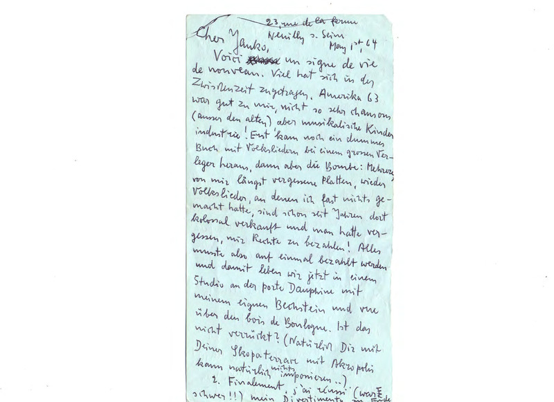 Επιστολή προς Γιάννη Κωνσταντινίδη 01/05/1964