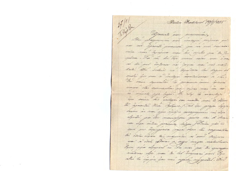 Επιστολή προς Ευαγγελία Κωνσταντινίδου 19/01/1925